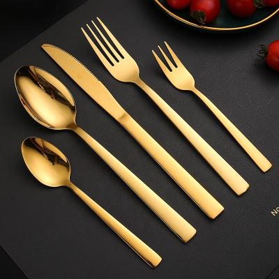 China Stocked Stainless Steel Gold Plated Cutlery Set Silver Metal Fork Knife Spoon Cutlery For Cake Dessert for sale