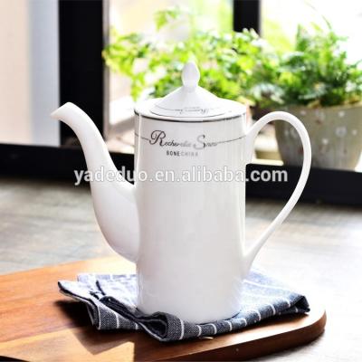 China Viable Ceramic Silver Rim Teapot Porcelain Water Jug Hotel Coffee Heat Resistant Pot 750ml for sale