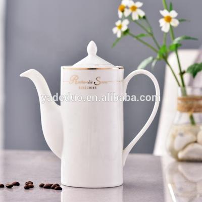 China Viable Gold Rim Ceramic Restaurant Teapot Set Customized Porcelain 750ml Coffee Jug For Hotel for sale