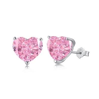 China 2022 CLASSIC Ice Flower Cut Pink Heart Shaped Stone 8A High Carbon Redeon Drill Cut S925 Sterling Silver Mosant Drill Earrings for sale