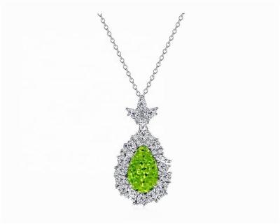 China CLASSIC 8A Green Teardrop Ice Flower Cut Dean's Red Head Big Cut Flower Stone Moissanite 925 Sterling Silver Top Necklace Jewelry for sale