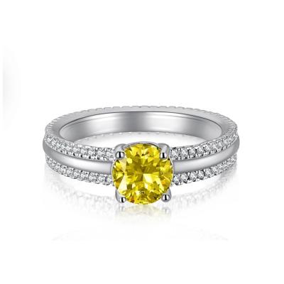 China 2022 CLASSIC Ice Flower Cut 8A Diamond Delicate Yellow S925 Sterling Silver Double Layer Design Moissanite High Carbon Ring for sale