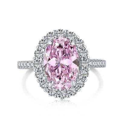 China CLASSIC Ice Flower Cut Luxury High Carbon 925 Sterling Silver Moissanite Ring Dove Egg 8A Diamond Radiant Cut Pink Oval for sale