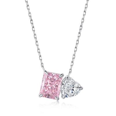 China 2022 CLASSIC Ice Flower Cut Heart Color 8A Diamond S925 Mosson Rectangular Stone Mixed High Carbon Sterling Silver Diamond Necklace for sale