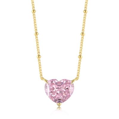 China 2022 CLASSIC Pink Love Ice Cut 8A Key Stone Clavicle Chain Riddien Cut S925 Sterling Silver Mosson Diamond Love Necklace for sale