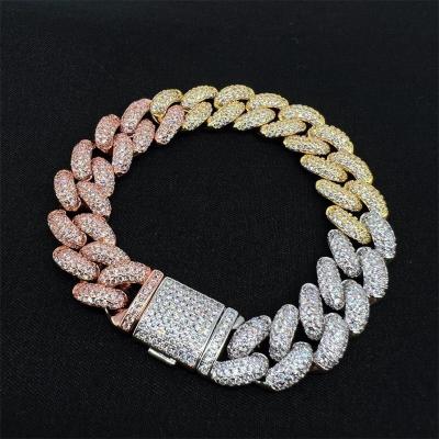 China Hiphop 2022 High Quality AAAAA Miami Bracelet Ladies Tricolor Mix Zircon Brand New Pave Cuban Chain Jewelry for sale