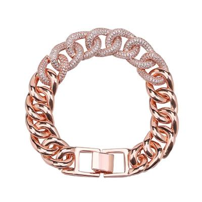 China Hiphop Factory Bulk Stain Wholesale Men's Cuban Chain Charm Brass Rhodium Plated Bracelet Pave Miami Sparkle Jewelry for sale