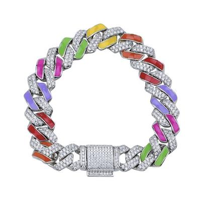 China Hiphop factory new spot bulk wholesale rhodium plated gold plated color claw Miami bracelet ladies colorful epoxy cuban chain jewelry for sale