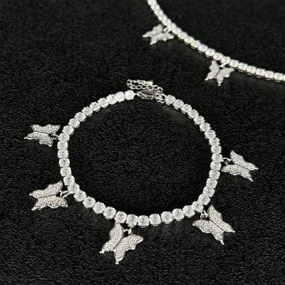 China Hiphop Factory Bulk Spot Sell 2022 New Hip Hop Ladies Mens Cuban Chain Wholesale Butterfly Charm Bracelet Pave Miami Jewelry for sale