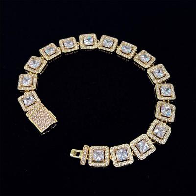 China Hip Hop 2022 New Blingbling Big Square AAAAA Zircon Bracelet Men's Hip Hop Hip Hop Cuban Zircon Rhinestone Gold Plated Jewelry for sale