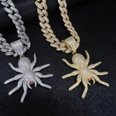 China New 2022 Hyperbole Mens Ladies Spider Iced Out Cuban Bling Spider Pendant Necklace Chain Hip Hop Fashion Charm Jewelry for sale