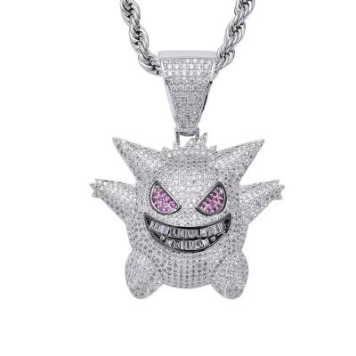 China 2022 Hyperbole Pokemon Hip Hop Crystal Miami Cuban Chain Men's Pendant Silver Ladies Necklace Brand New Anime Ice Out Jewelry for sale