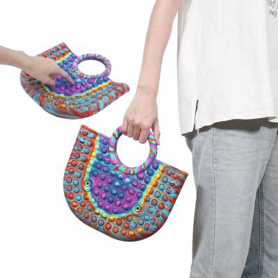 China Qilong Bubble Shaker Handbag Silicone Noise Pusher Pop Bubble Rainbow Color Women Squeeze Toy Bag Handbags 32*35*4cm for sale