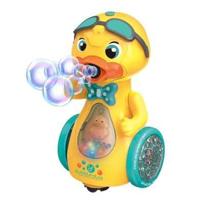 China Qilong Plastic Bubble Machine Toys Children Battery Powered Duck Design Electric Bubble Toys Outdoor Activity Plastic for sale