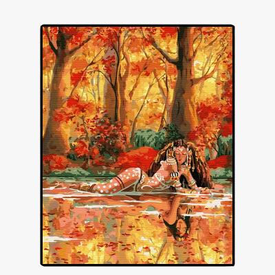 China 100% handmade oil paintings GX36800-40*50 by number girl in the water reflection forest customizable wholesale for sale