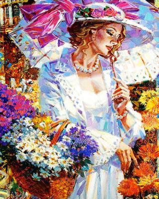 China GZ729- 40*50 Impressionist DIY Diamond Painting Beautiful Woman Finding Flower Pattern Canvas Painting for sale