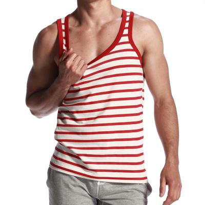 China Fashionable Striped O-Neck Mens Anti-pilling Tank Tops Men's Summer Vest Fashion Recreational Printed Sleeveless Vest for sale