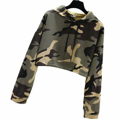 China Anti-pilling Fashion Design Fashion Design Streetwear Cotton Blank Crop Top Girl Hooded Camouflage Hoodie Women Wholesale for sale