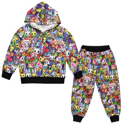 China JL-80901 custom sulimation children's cartoon pattern cute hoodie full print casual tracksuits panties set for kids for sale