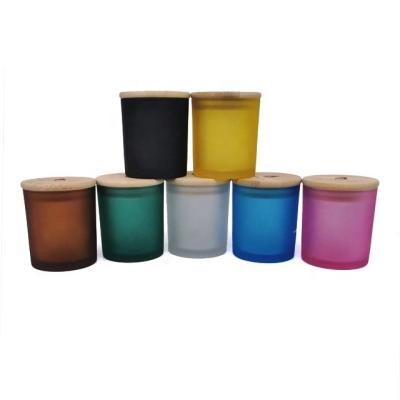 China 200ml 315ml Cosmetic Colorful Candle Jar Candle Making Frosted Jars With Bamboo Lids for sale