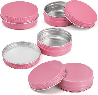 China Round 15ml Handmade Tin Cans Pink Aluminum Cosmetic Sample Screw Cap Containers, Empty Metal Cans Travel Storage Tin Jars for sale