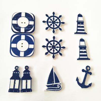 China Dry Cleaning Buttons Anchor Sea Wooden Art Craft For Sewing Knitting 100pcs Assorted DIY Blue Buttons Scrapbook Accessories 2 Holes Button for sale