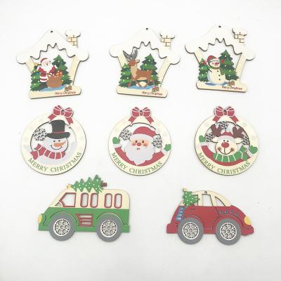 China Christamas Christmas Tree Decoration 10 Pcs Christmas Tag UV Printed Wooden Christmas Decoration for sale