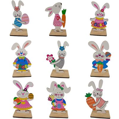 China For Decoration Table Top Easter UV Printing Wooden Crafts With Base Easter Bunny Shaped Decoration Supplier for sale