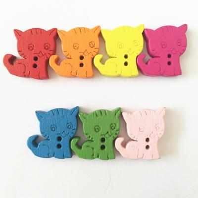 China Cute Wooden Dry Cleaning Cat 2-Holes Sewing Buttons For Kids Clothes for sale