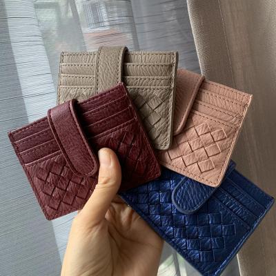 China Fashion Card Holder Classic Woven Leather Women Shape Luxury Belt Protect Leather Credit Card Holder for sale