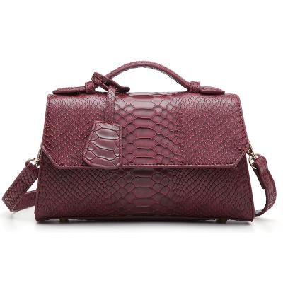 China Fashion Dark Red Ostrich Python Clutch Ladies Bag Snake Pattern Leather Bags Women Handbag for sale