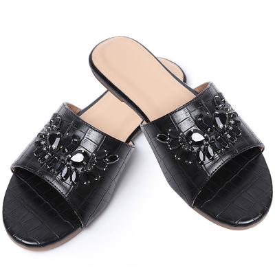 China Crystal Diamond Designer Fashion Women Shoes Crocodile Fashion Party Slippers Breathable Factory Customized for sale