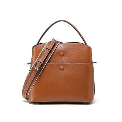 China Women Fashion Cow Leather Bucket Bag Feminine Simple Shoulder Handbag Brand Designer for sale