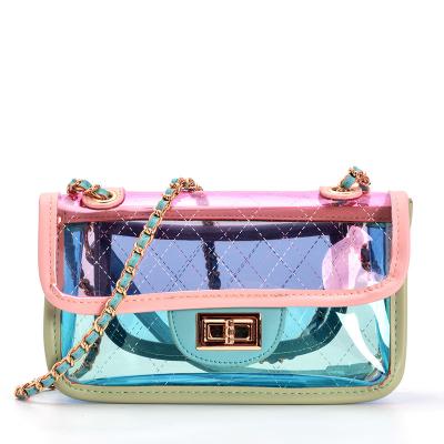 China New High Quality Clear PVC Mini Jelly Bag Small Rhombic Chain Cross - Waterproof Body Bag Messenger Bag for sale