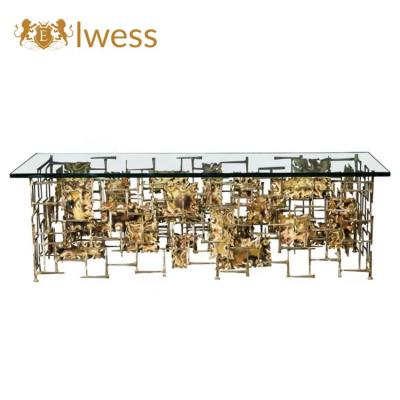 China High quality luxury customized modern gold dining table villa office living room metal tea table for sale