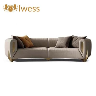 China Postmodern light luxury leather living room sofas large family living room luxury three person creative designer sofa for sale