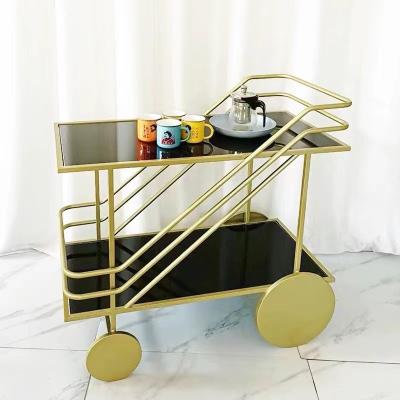 China Dining car mobile beverage car hidden wheel cake trolley tea cart shelf dining cabinet household glass trolley for sale