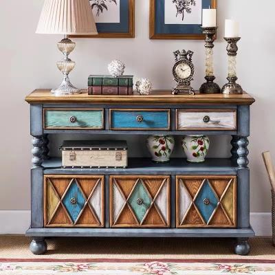 China Solid wood color painting porch cabinet small family furniture antique bucket cabinet kitchen living room dining cabinet for sale