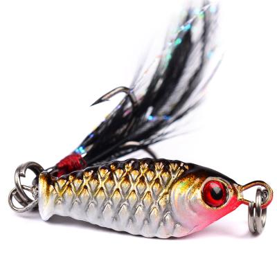 China Vivid Fish Action 1 Pcs Swimming Sinking Vib Fishing Lures Feather Metal Treble Head Hook 5g 25mm Trolling Lures for sale