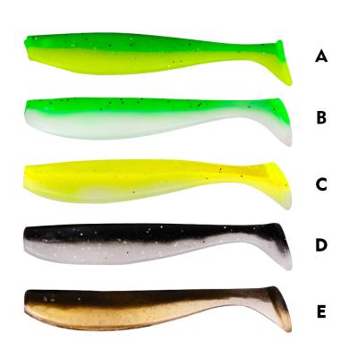 China Vivid Fish 10 Pcs Action/Tail T Tail Paddle Small Bait Soft Plastic Bag Floating Shad Worm Shad Swimming Lures Double Color for sale