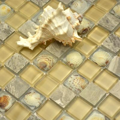 China Parquet Mosaic Slabs Crystal Glass Shell Mosaic Customized Style for sale