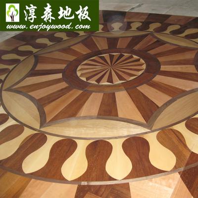 China Contemporary Sun Burst Design Wood Inlay Inlay Wood Flooring Hardwood Medallion Flooring Mosaic Patterned Art Parquet Flooring for sale