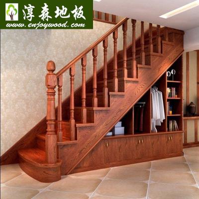 China Traditional Spiral Straight Wood Stairs Carved Newel Stringer Pillar Glass Handrail Baluster Post for sale