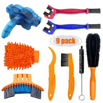 China 2021 new products viable on china market bike cleaner 9 piece set bicycle chain cleaning brush tool kit for sale