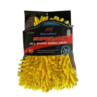 China Bilateral Super Absorbent Premium No Scuff Car Wash Mitt Microfiber Cleaning Gloves for sale