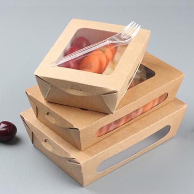 China Brown Recyclable Disposable Packaging Paper Fruit Salad Food Container Packaging Customized Box For Food Packaging for sale