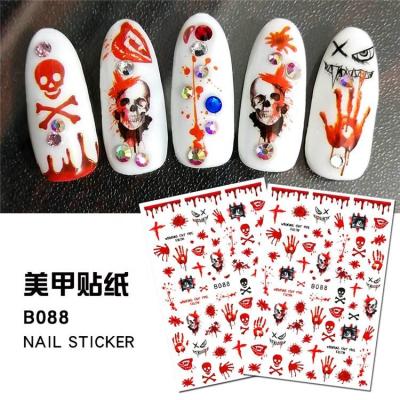 China Nail Charms Wholesale Adhesive Nail Art 12 Design Halloween Themes 3D Lips Cartoon Skull Stickers For DIY for sale