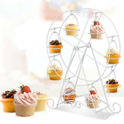 China Wholesale 8 Cups Viable Metal Rotating Ferris Wheel Cupcake Dessert Display Stand Cake Stand for sale