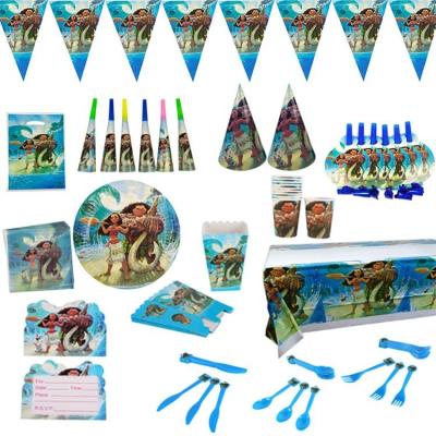 China Vaiana Moana Paper Wholesale Supplies Disposable Kids Party Tableware Decoration Set for sale