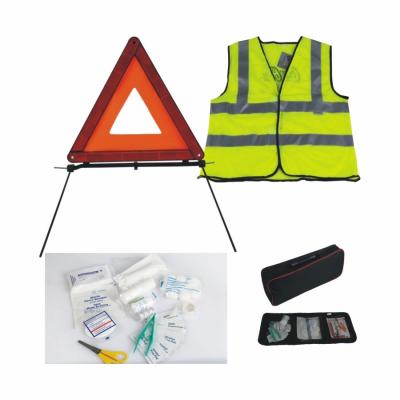 China 3in1 auto reflecterend vest waarschuwing driehoek noodpad kit met aangepast logo Te koop